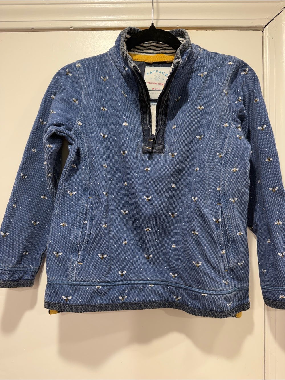 Fat Face Blue Kids Half-Zip Sweatshirt with Bee Motif